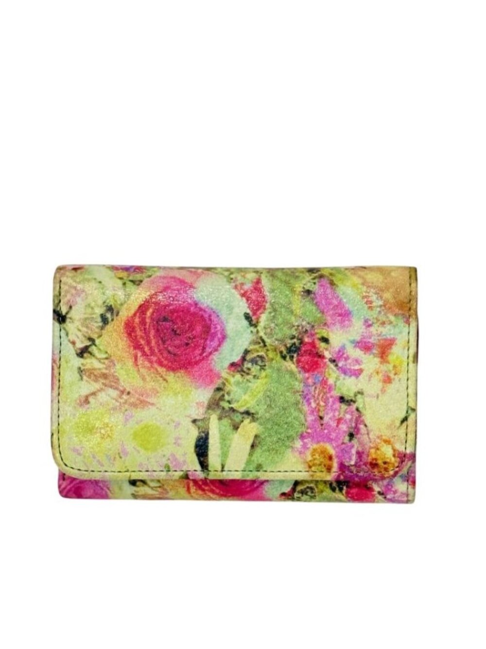 Hobo The Original Floral Trifold Wallet 100% Leather Exterior Cotton Interior